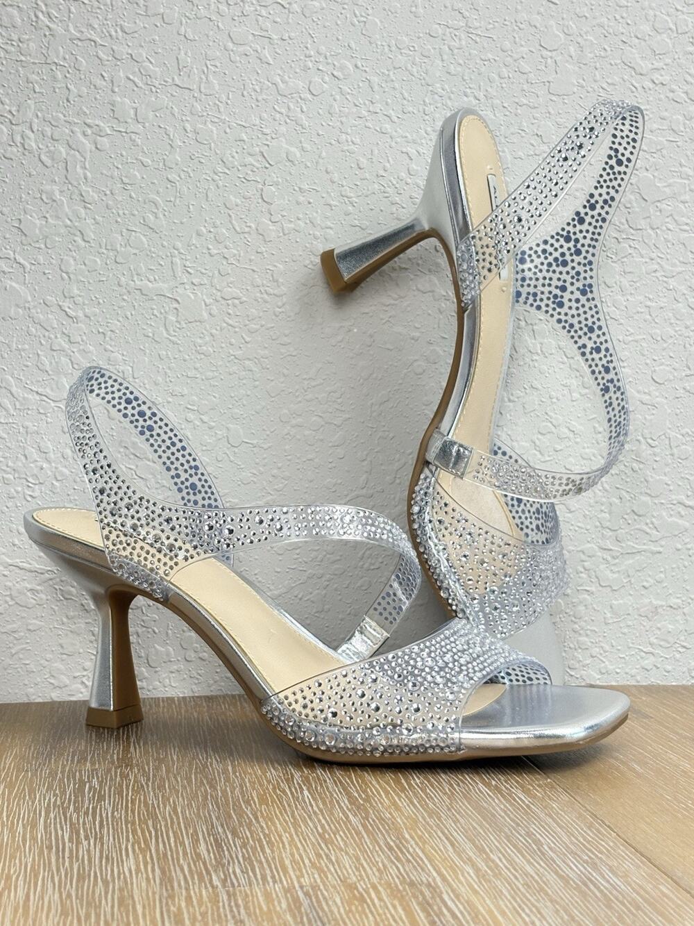 Alex Marie Sutton Women’s Silver Rhinestone Sparkly Evening Wedding Shoes Sz 8
